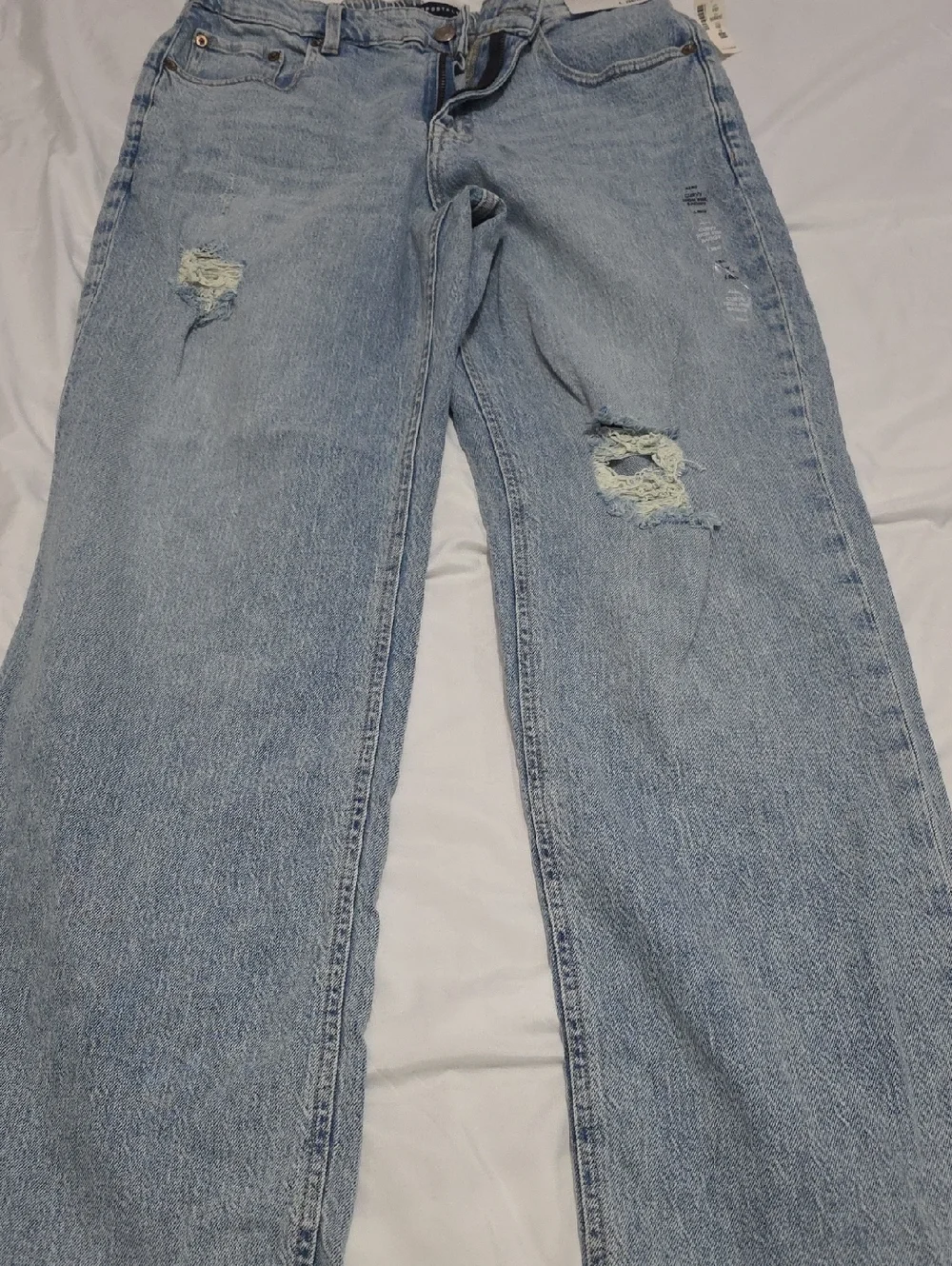 Light Wash Distressed Curvy High Rise Baggy Jeans Womens Size Large Regular - Picture 2 of 11
